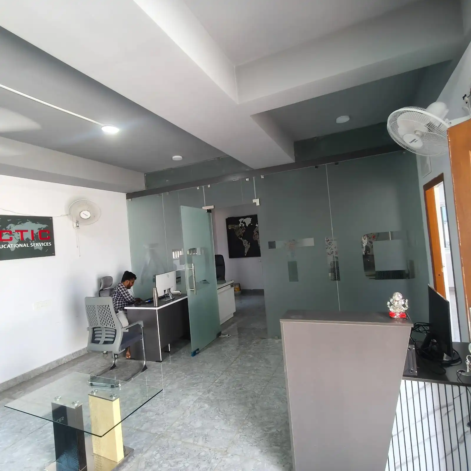 A diverse team working in a modern office